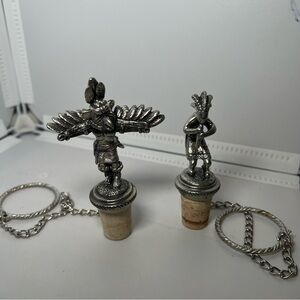 Native American Wine Stoppers Chain 1990 Pewter Set Of 2